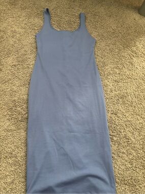 Zara Ribbed Maxi Tank Dress in Dusty Blue